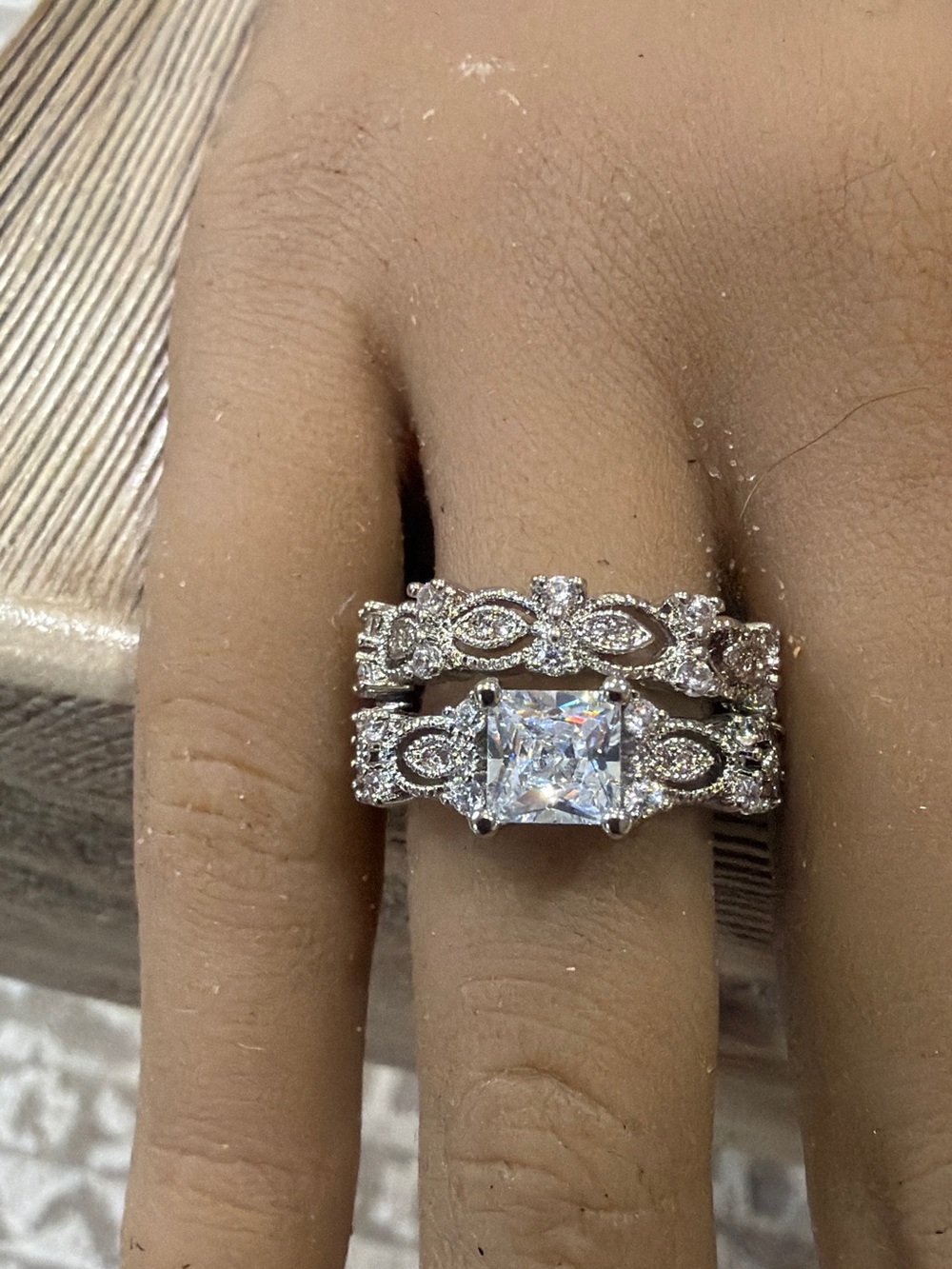 Beautiful Round Cut Stainless Steel AAA CZ Wedding Ring Set Women's  8